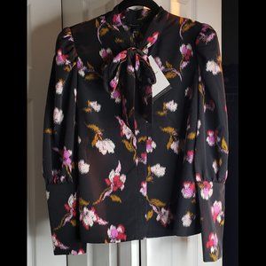 Who What Wear  Frosted Floral  NeckTie Blouse